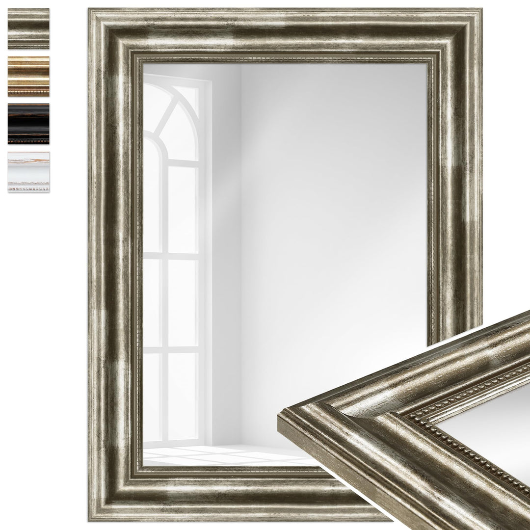 WANDStyle Spiegel Barock und Antik I Aussenmass: 40x52cm I Farbe: Silber I silberner Wandspiegel aus