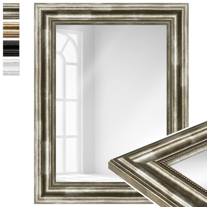 WANDStyle Spiegel Barock und Antik I Aussenmass: 40x52cm I Farbe: Silber I silberner Wandspiegel aus