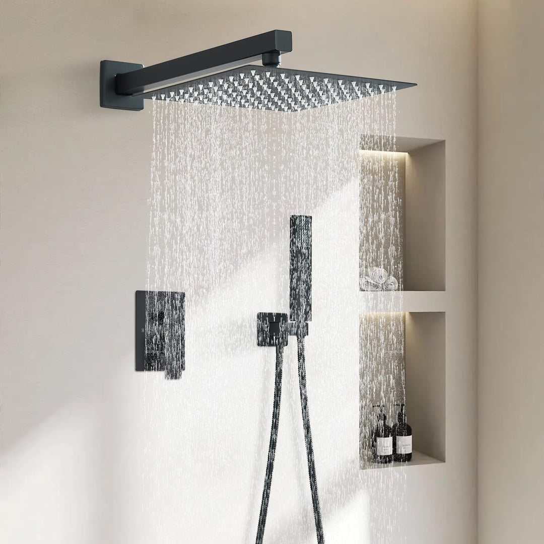 TVTIUO Duschsystem Einbaudusche, Schwarz, Duschsäule für Badezimmer, Duschkopf 30 x 30 cm, Handdusch