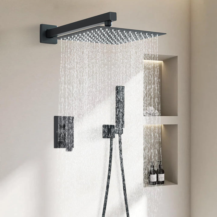 TVTIUO Duschsystem Einbaudusche, Schwarz, Duschsäule für Badezimmer, Duschkopf 30 x 30 cm, Handdusch