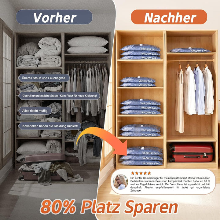 Vakuumbeutel für Kleidung mit Kabelloser Vakuumpumpe in Grau, 17 Stück Wiederverwendbare Vakuumierbe