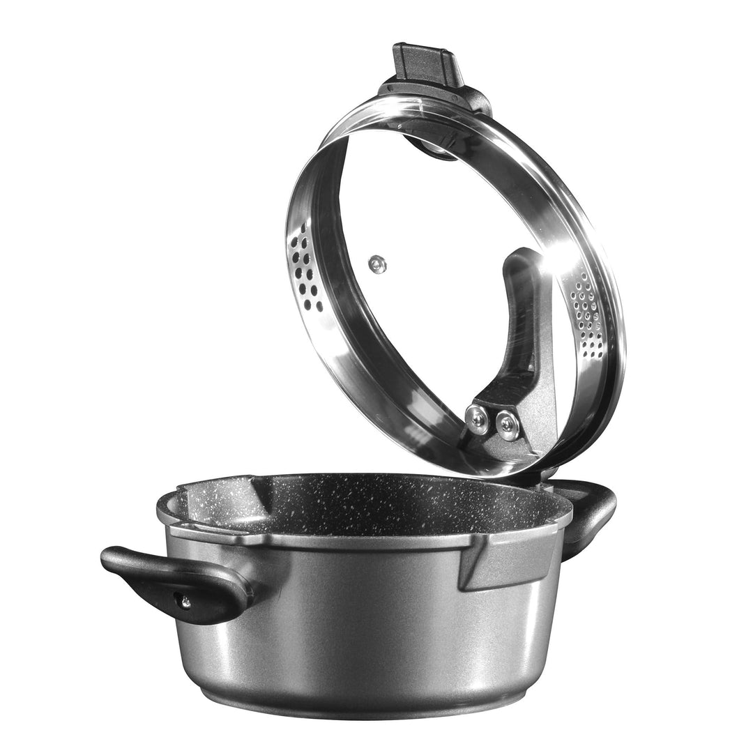 STONELINE® FUTURE Kochtopf 28 cm, mit Siebglasdeckel, induktionsgeeignet, Aluguss, Antihaftbeschicht