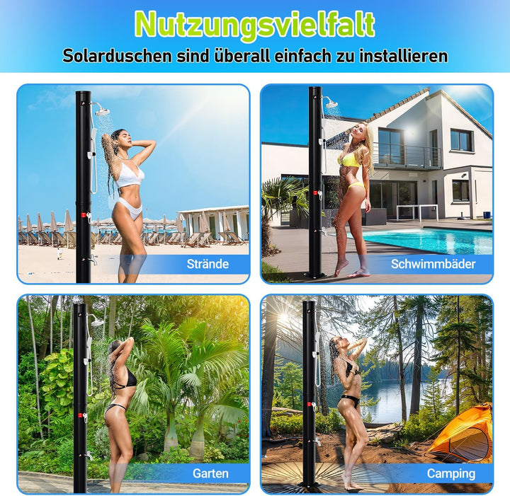 Solardusche 35 Liter Solar Gartendusche mit Schutzhaube und handbrause, schwenkbarer Duschkopf, inte