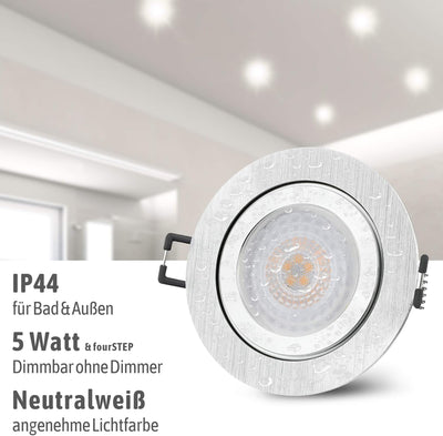 SSC-LUXon 6 Stück RW-2 LED Badeinbaustrahler IP44 mit fourSTEP Dimmen ohne Dimmer - 6x Spot flach ge