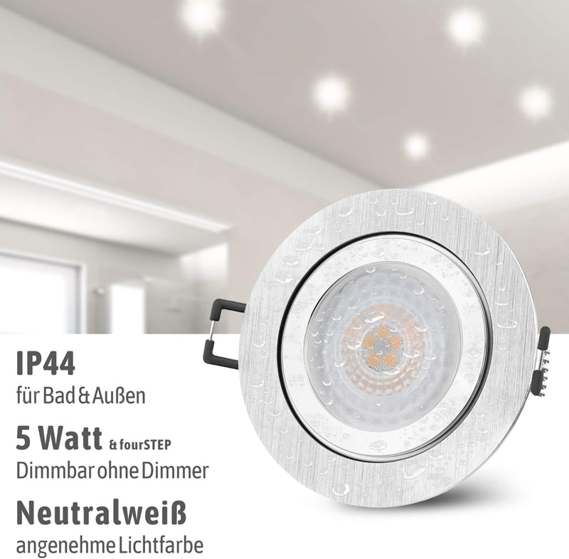 SSC-LUXon 6 Stück RW-2 LED Badeinbaustrahler IP44 mit fourSTEP Dimmen ohne Dimmer - 6x Spot flach ge