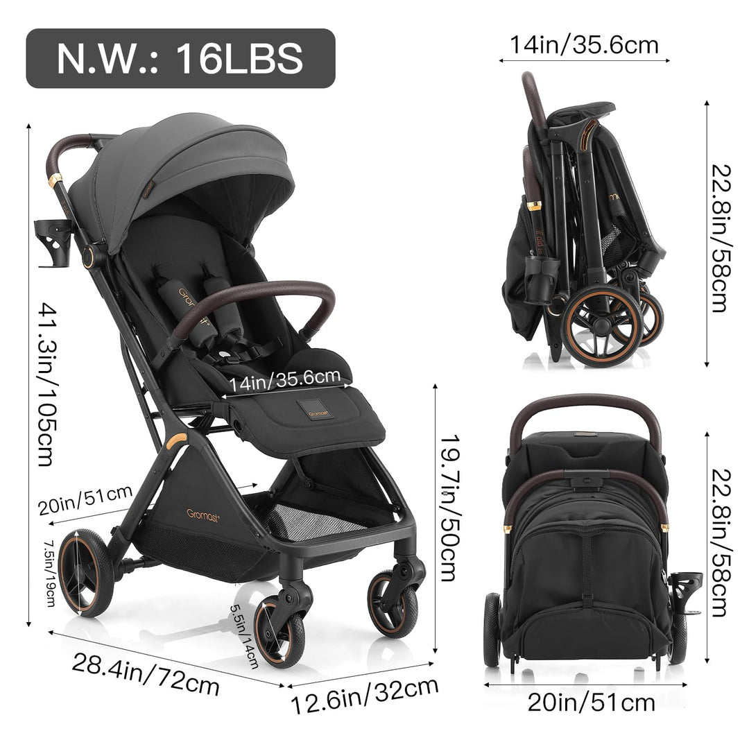 Gravity Faltbarer Kinderwagen, Tragbarer Reise-Kleinkindbuggy Mit Verstellbarer Rückenlehne & Sonnen