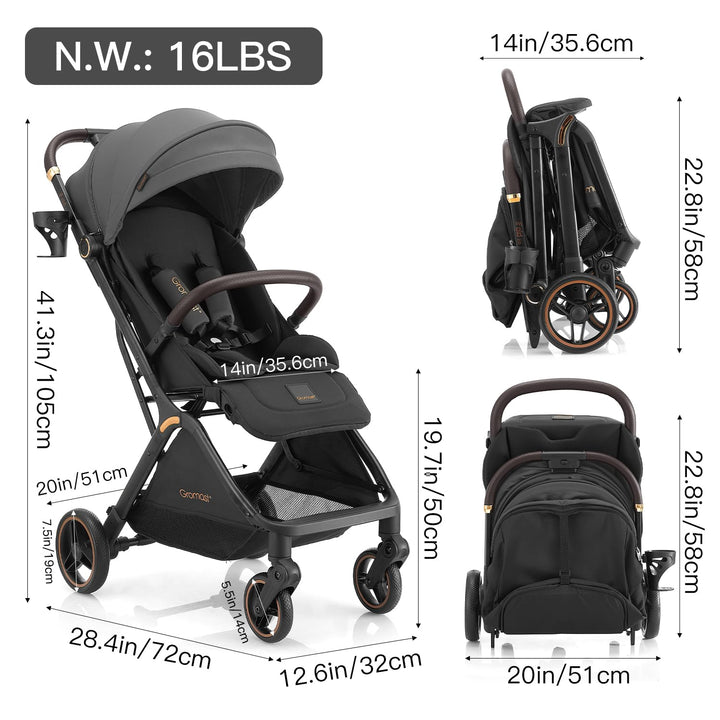 Gravity Faltbarer Kinderwagen, Tragbarer Reise-Kleinkindbuggy Mit Verstellbarer Rückenlehne & Sonnen