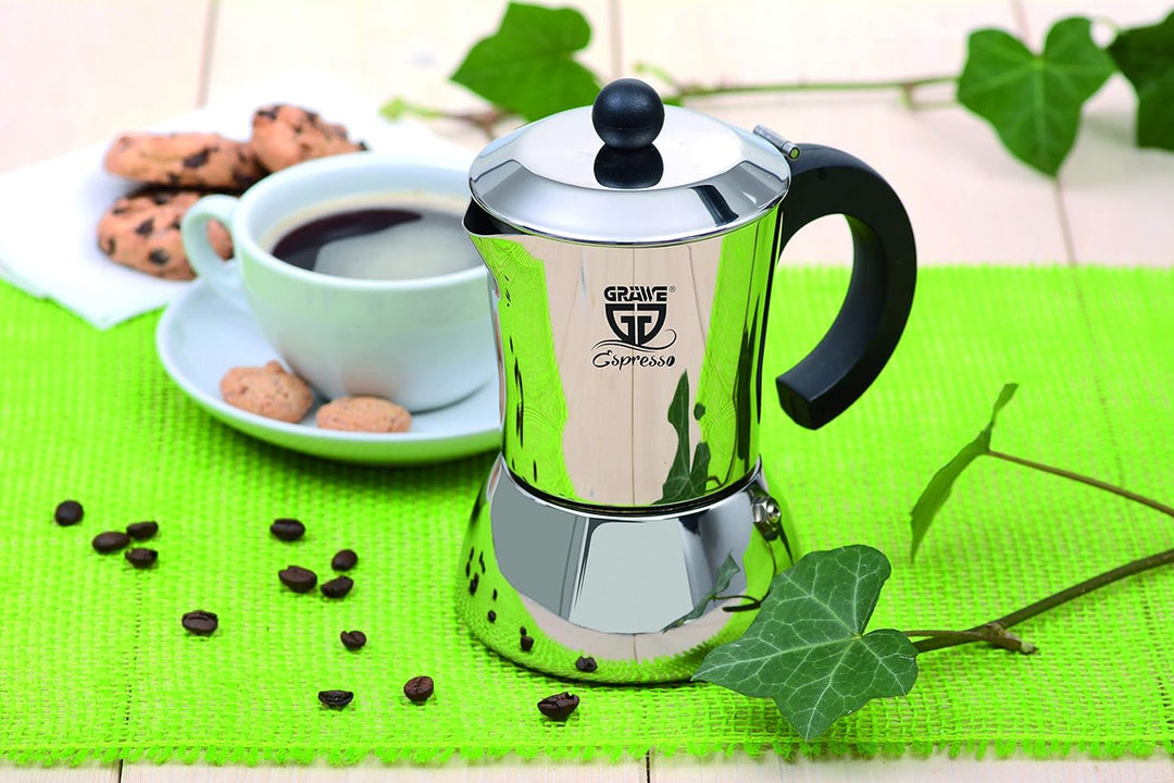 GRÄWE Espressokocher Induktion geeignet, Espressokanne aus Edelstahl für 4 Tassen, Klassischer Espre