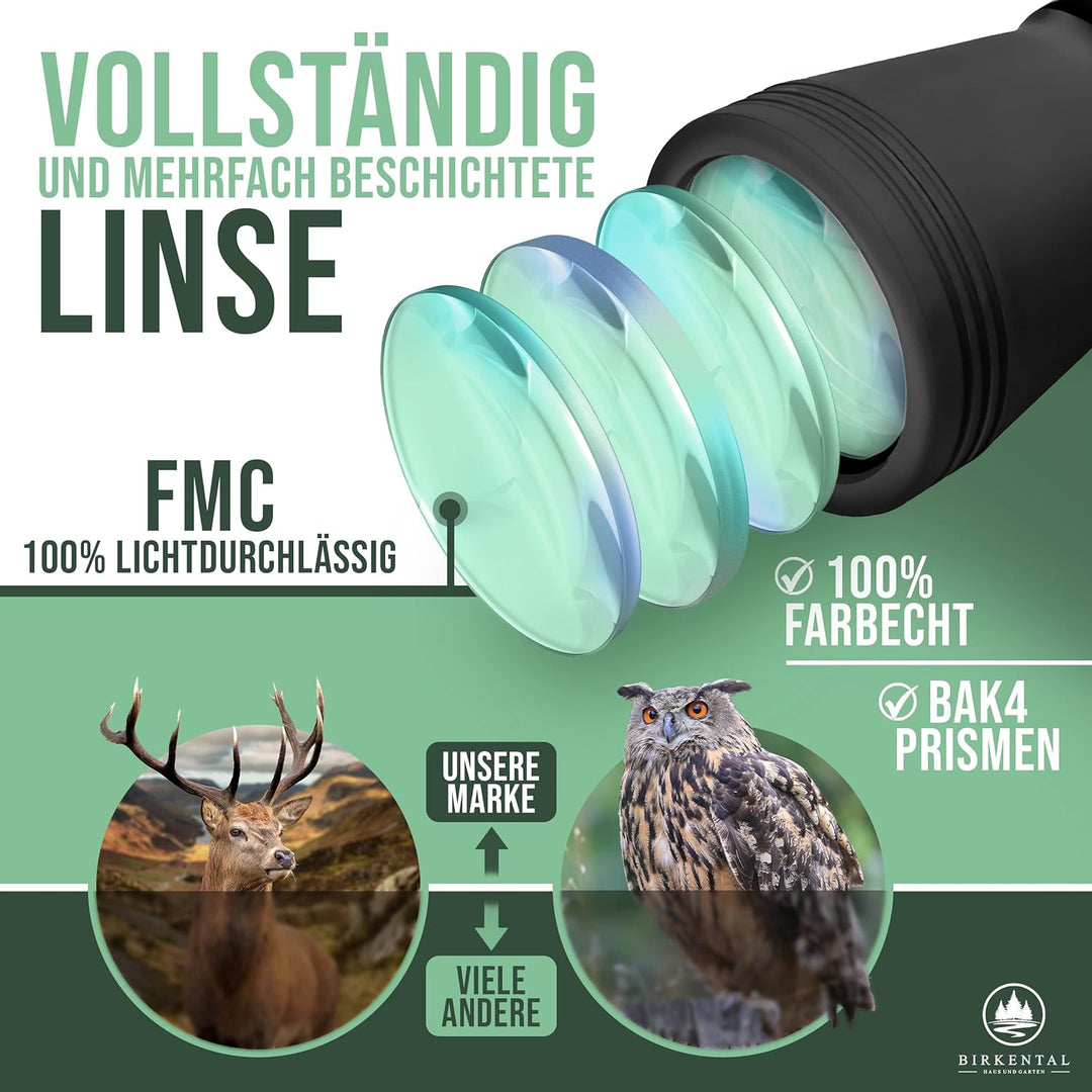 Birkental Fernglas Erwachsene 10x50 inkl. Zubehör-Anfänger und Profis-HD Zoom,wasserdicht,leicht,kom