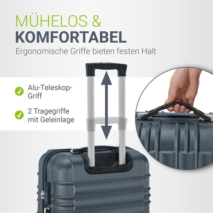Juskys Hartschale Kofferset Reisekoffer 4 teilig - Zahlenschloss, geräuscharme 360° Rollen gross, Te