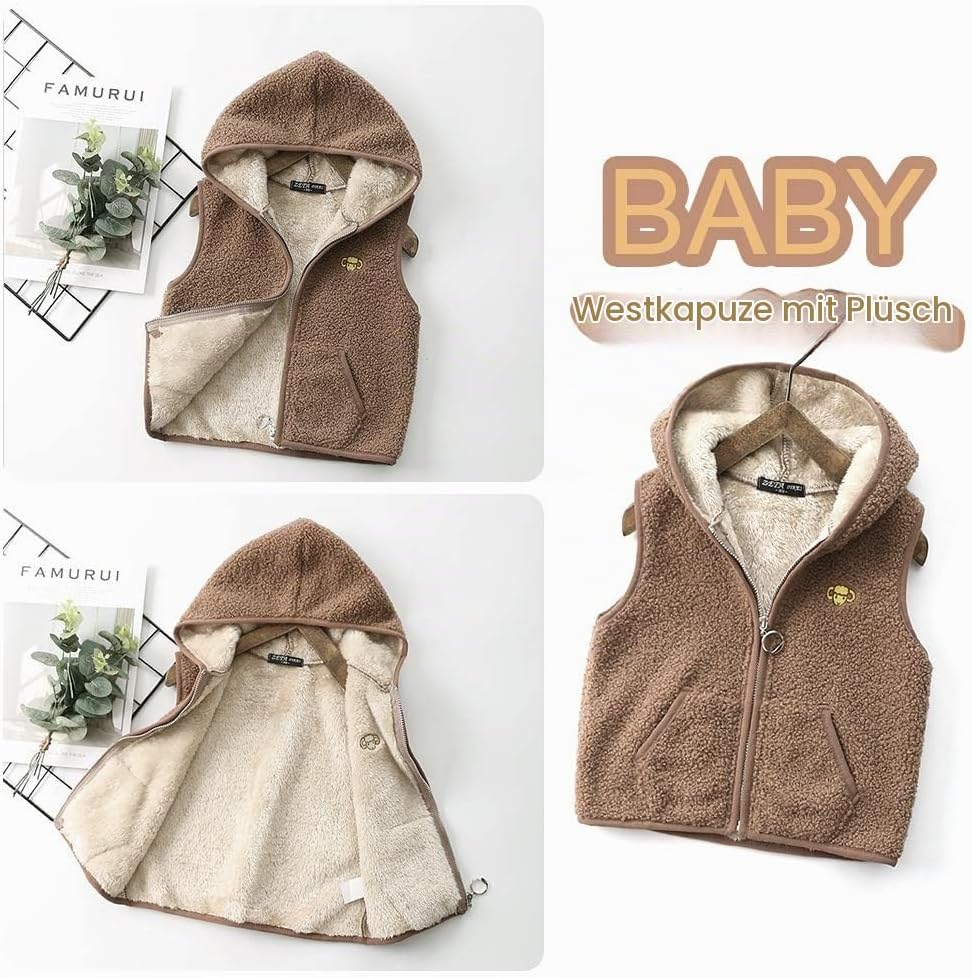 Happy Cherry Jungen Mädchen Fleece-Weste Flauschig Atmungsaktive Outdoor 100 Braun, 100 Braun