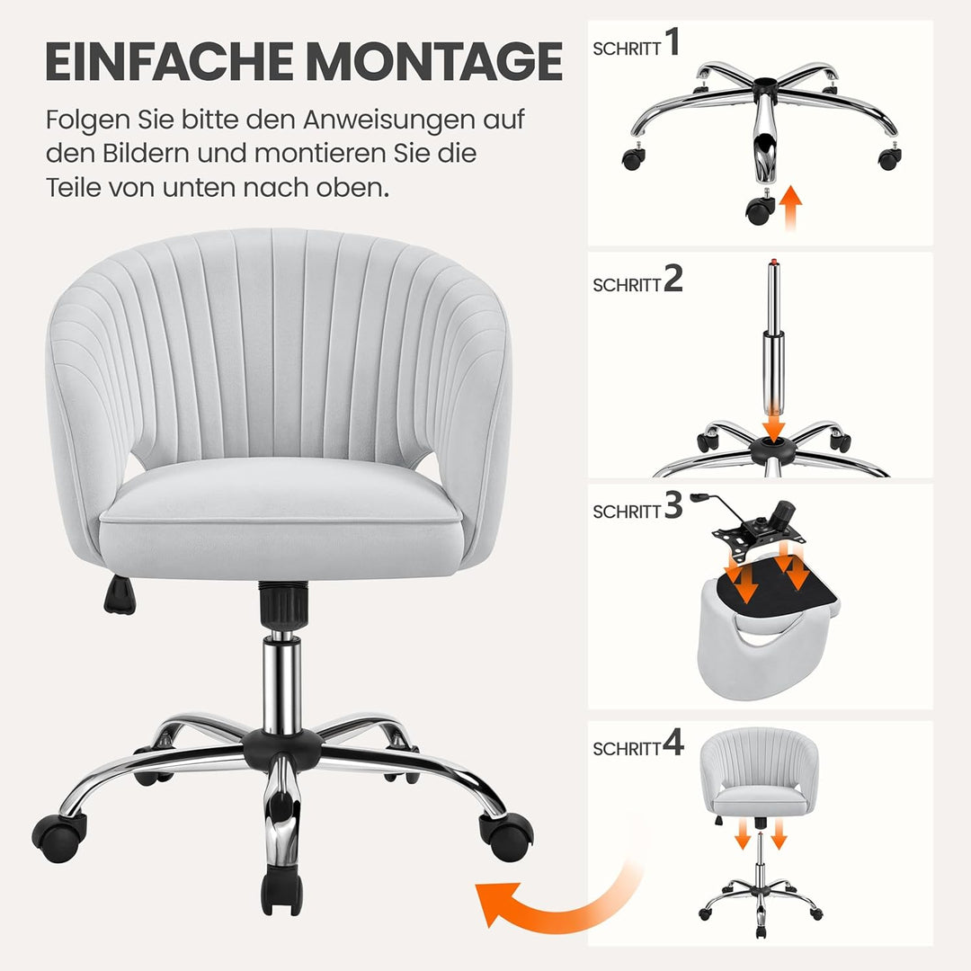 Yaheetech Bürostuhl mit Samtbezug, Ergonomischer Schreibtischstuhl mit Armlehnen, Drehstuhl mit Roll