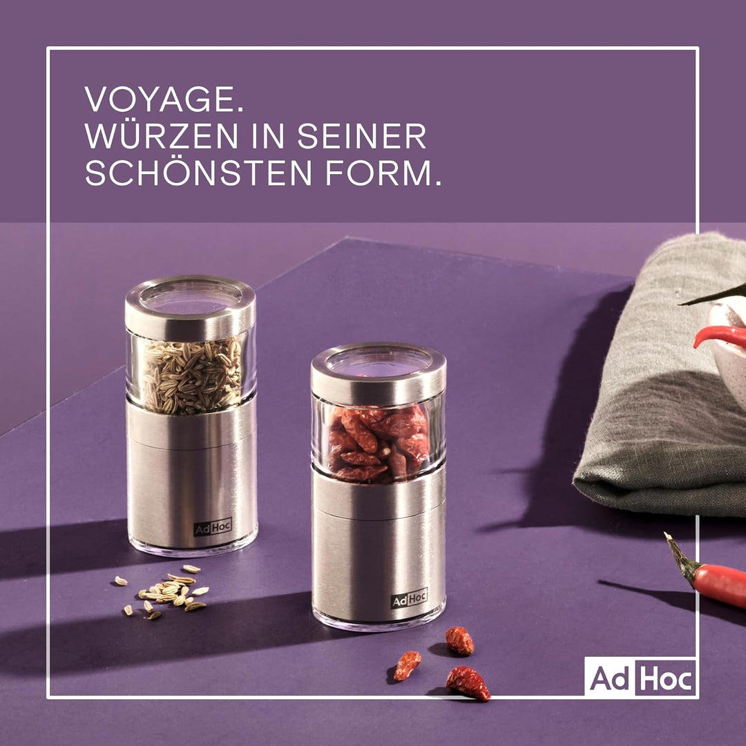 AdHoc MP206 Mini Chili- und Gewürzschneider VOYAGE, mit original SchneidWerk® (ohne Gewürz), Edelsta