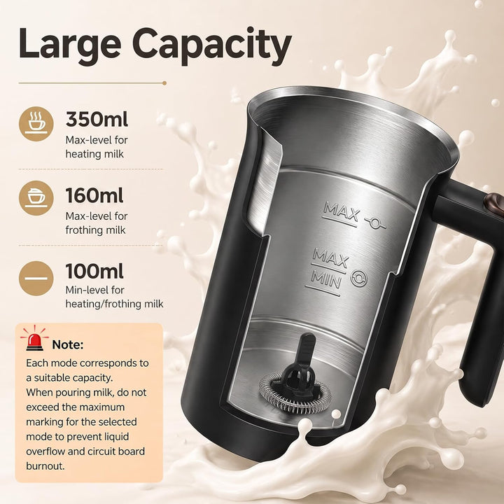 Viowey Milchaufschäumer Elektrisch 4 in 1, 350ml Silent-Motor, Auto-Abschaltung, Antihaftbeschichtun