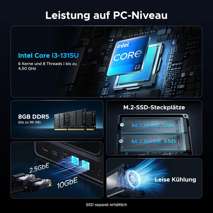 UGREEN NASync DXP4800 Pro 4-Bay Desktop NAS, Intel i3-1315U 6-Core CPU, 8GB DDR5 RAM bis zu 96GB, 12