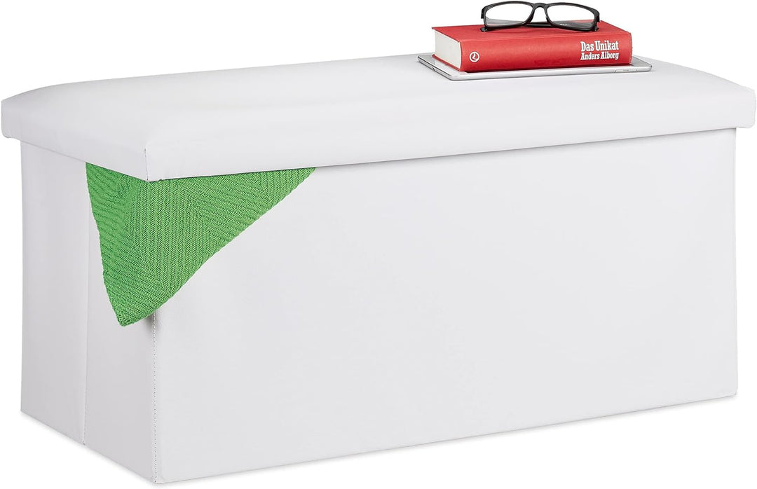 Relaxdays Sitzbank mit Stauraum, Kunstleder, faltbar, gepolstert, Flur, Schlafzimmer, HBT 37,5 x 76,