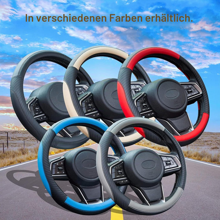ZATOOTO Lenkradbezug Auto, Lenkradbezug Leder, 37-38cm, Anti Rutsch, Universal, Rot, Rot