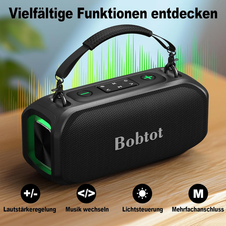 Bobtot Tragbarer Lautsprecher mit 2 kabellosen Mikrofonen Outdoor-Lautsprecher IPX5 wasserdichter La