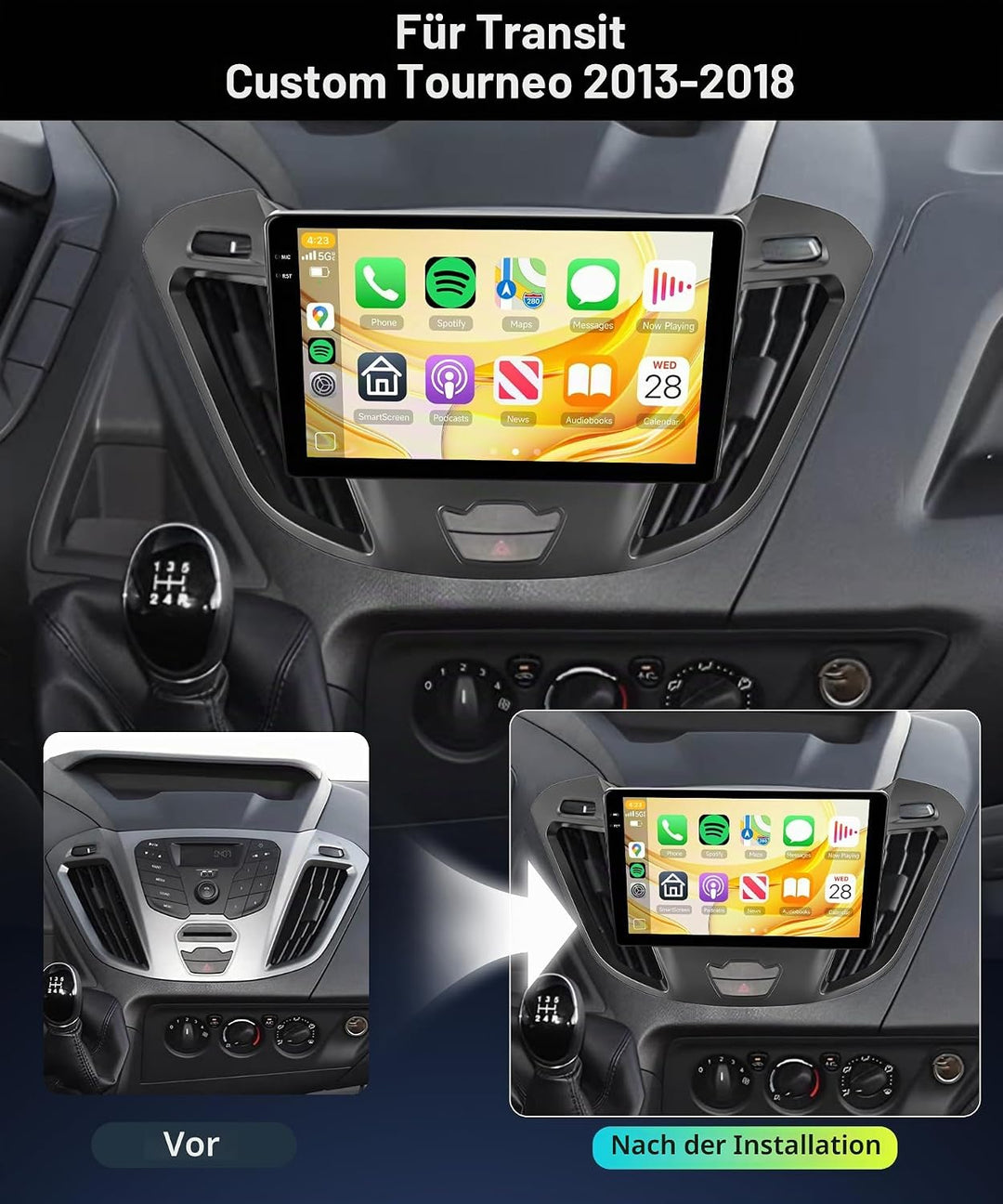 4G+64G Rimoody Android Autoradio für Ford Transit Custom Tourneo 2013-2018 9 Zoll HD Autoradio mit W