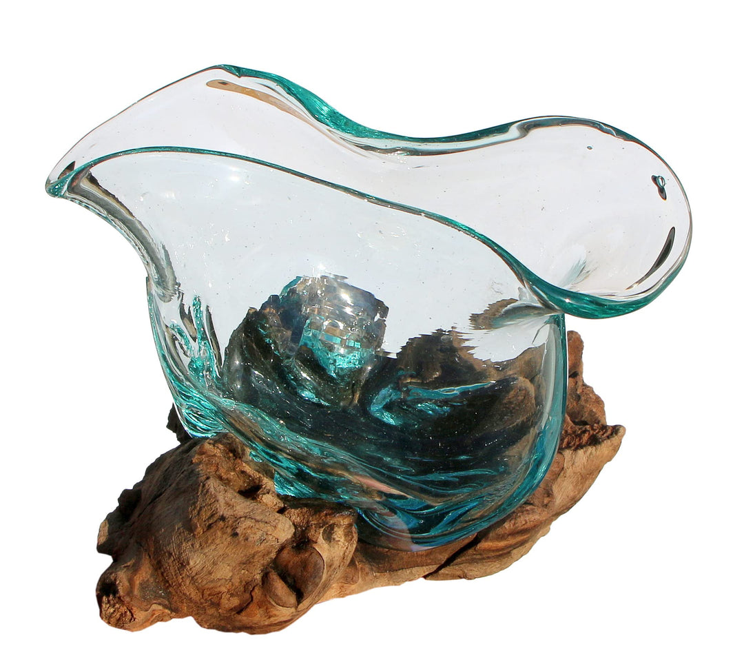 Wogeka - Designer Glasvase Rimini auf Wurzelholz - Blumenvase oder Deko-Glas als Geschenk-Idee zu Ge