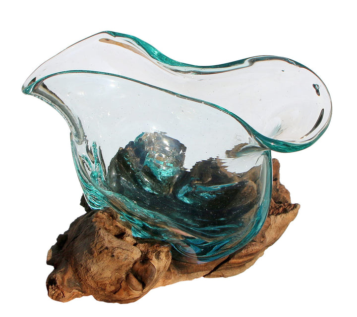 Wogeka - Designer Glasvase Rimini auf Wurzelholz - Blumenvase oder Deko-Glas als Geschenk-Idee zu Ge
