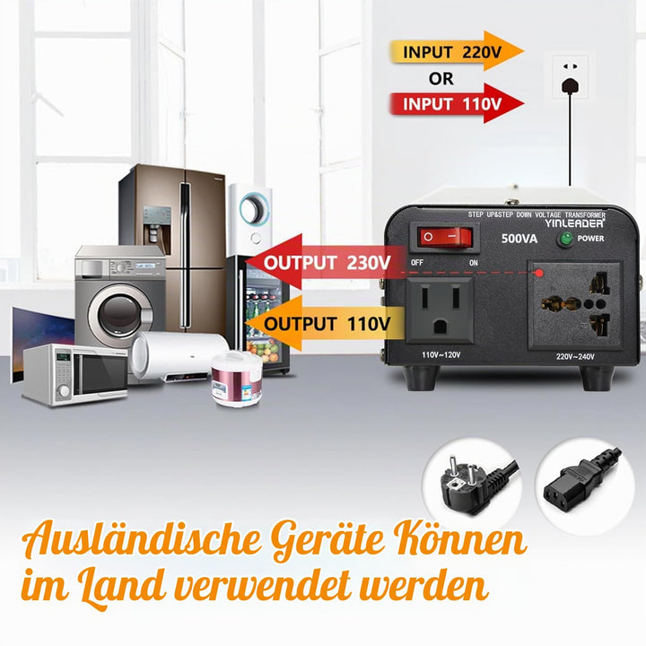 Yinleader 500W 230V bis 110V USA Spannungswandler Ringkern-Transformator 500VA - In: 110V oder 220V