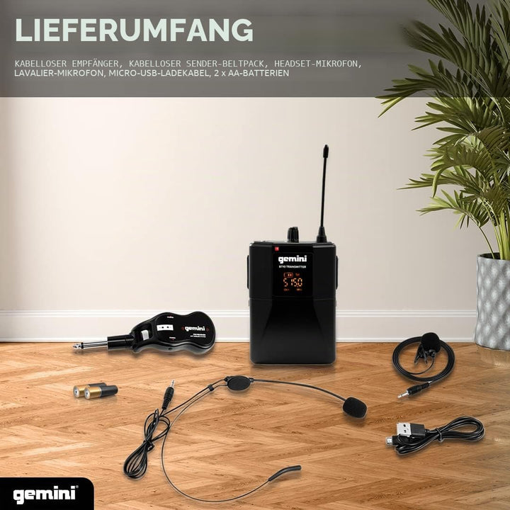 Gemini Sound Pro Audio GMU-HSL100 Plug and Sing Karaoke DJ Bluetooth Wireless UHF Band Headset/Laval
