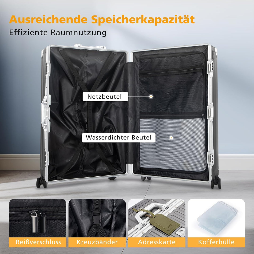 ALPHA CAMP Koffer Set M L Hartschalenkoffer Set Gross mit Rollen Suitcase Set Polycarbonat Aluminium