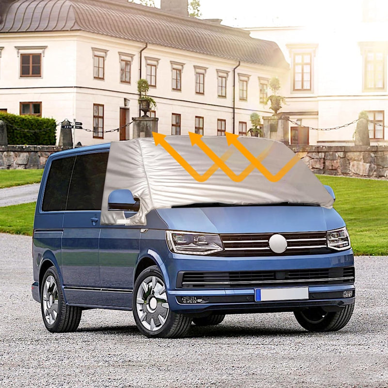 Auto Windschutzscheiben Abdeckung passend für VW T5 Caddy 2010-2020, Faltbare Silber Externe Thermo