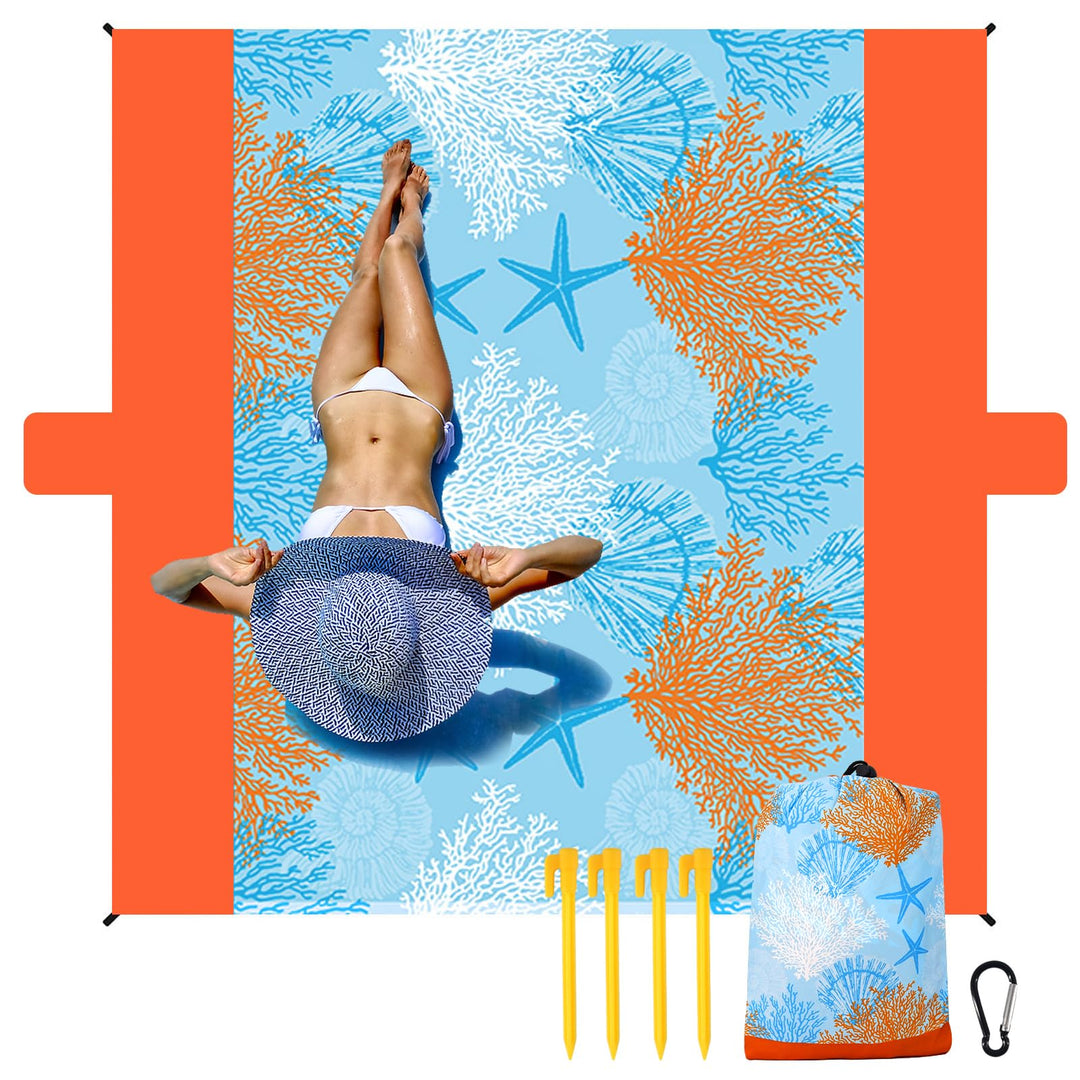 NewDoar 200 x 210 cm Stranddecke Sanddicht Extra Grosse Strandmatte mit 2 Taschen Picknickdecke wass