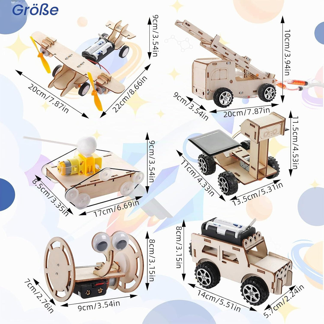 6 Stück Experimente Set,Elektronik Baukasten,Experimentierkasten, Elektro Baukasten 6-in-1 Holz STEM