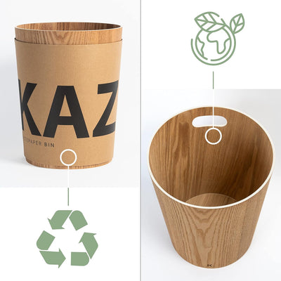Kazai. Echtholz Papierkorb Börje | Moderner Holz Mülleimer für Büro, Kinderzimmer, Schlafzimmer u.m.