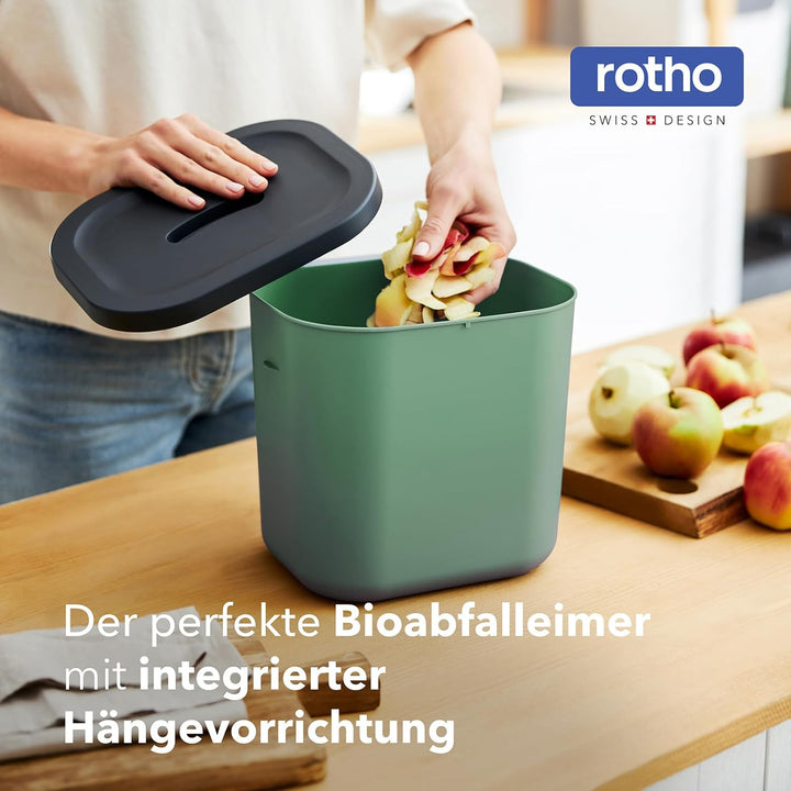 Rotho Salsa Biomülleimer 6 l mit Deckel Komposteimer, integrierte Hängevorrichtung, 23,5×20,2×20,8cm