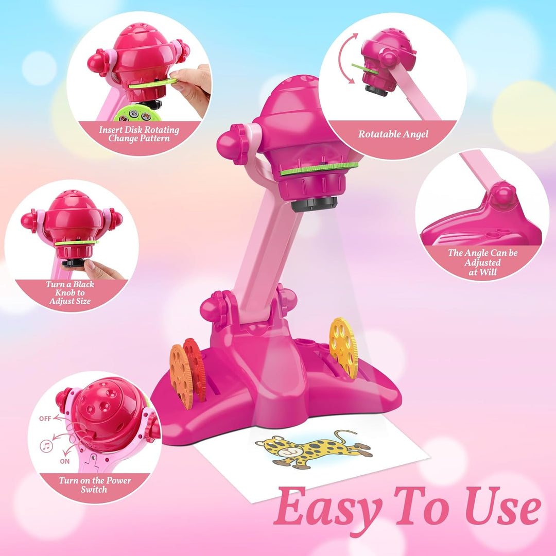 Rose Mädchen Geschenke Zeichenprojektor für Kinder mit 72 Motiven Mädchen Spielzeug Kinder Projektor