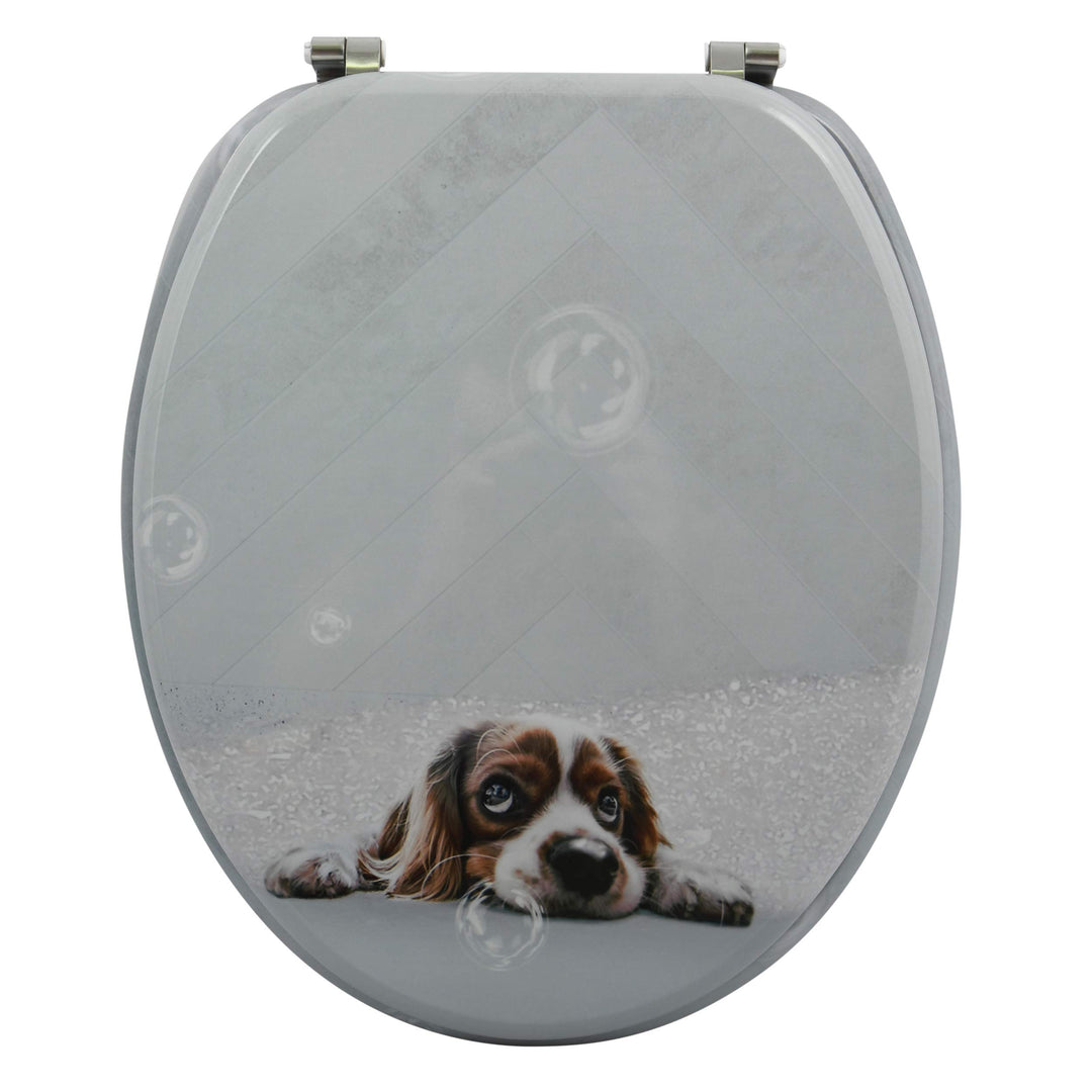 MSV WC Sitz Toilettendeckel MDF Holzkern „Doggy“ Scharniere aus Edelstahl, Doggy