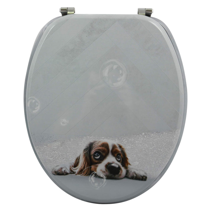 MSV WC Sitz Toilettendeckel MDF Holzkern „Doggy“ Scharniere aus Edelstahl, Doggy