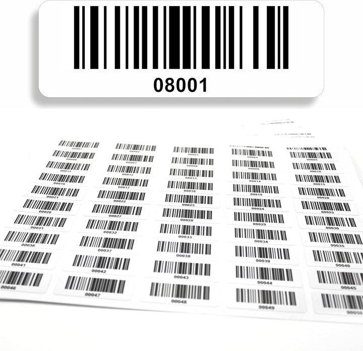 Barcodeetiketten 8001-9000 fortlaufend 5-stellig DGUV Prüfung Barcode Etiketten 1.000 Stck Strichcod