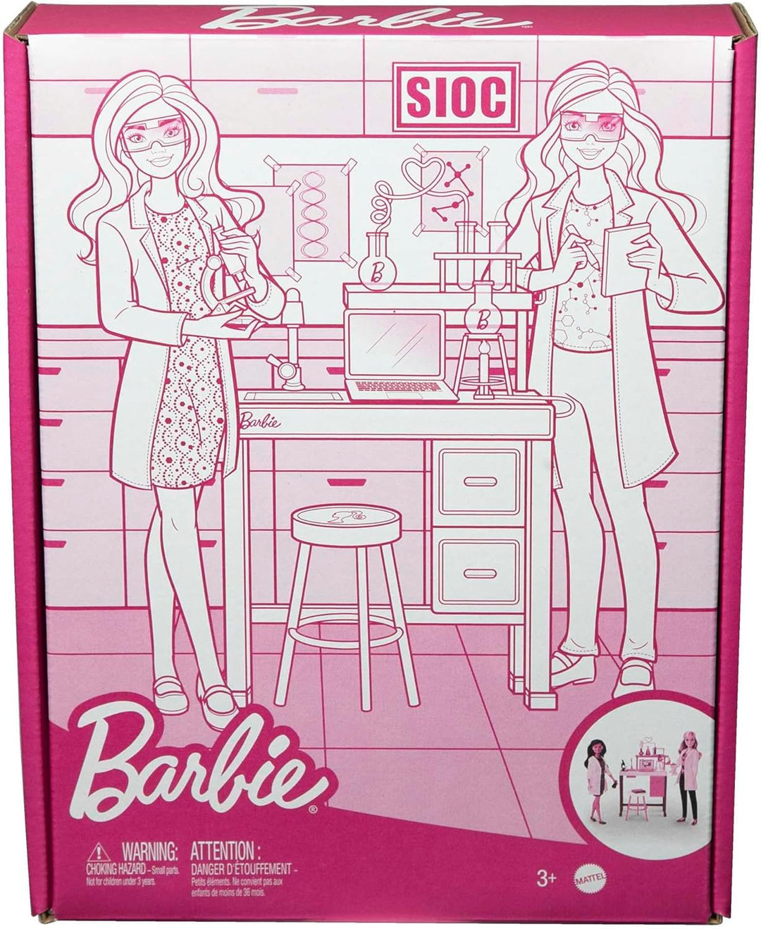 Barbie Wissenschaftslabor-Spielset mit 2 Puppen, Labortisch und mehr als 10 Zubehörteilen, HJY95