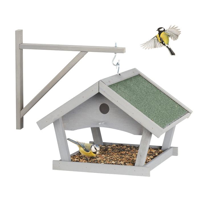 Relaxdays Vogelfutterhaus Holz, Futterhaus zum Aufhängen, HBT: 35x42,5x40,5 cm, Garten, Futterstelle