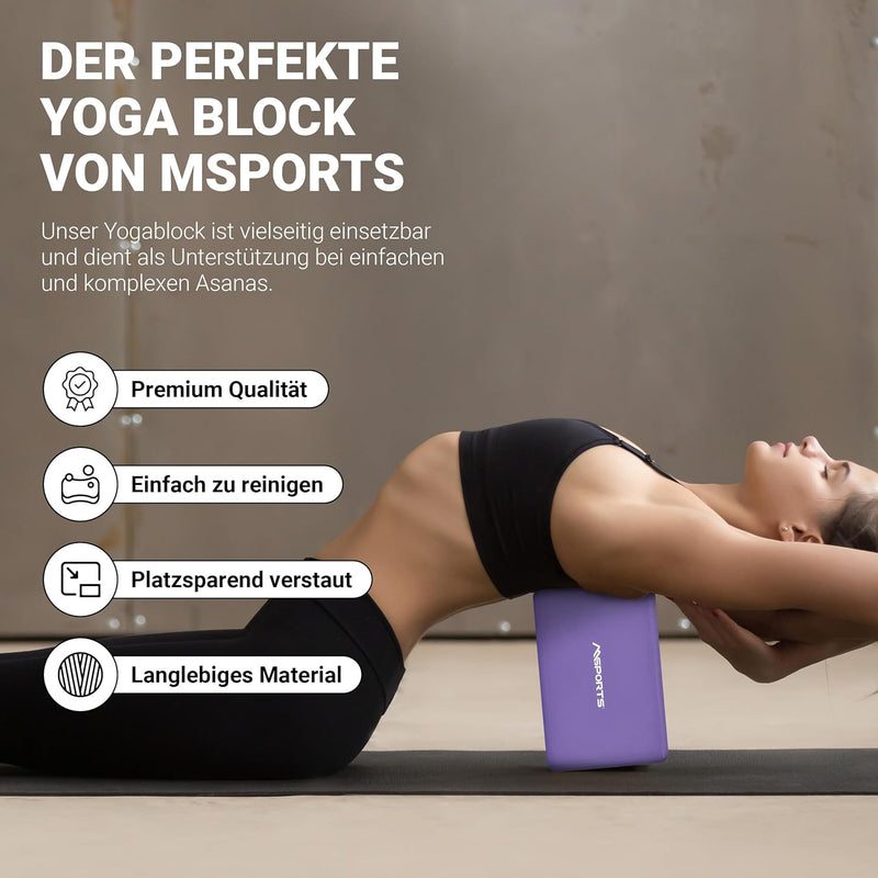 MSPORTS Yogablock Premium I 2er Pack Yogaklotz Lavendel 2x Yogablöcke, Lavendel 2x Yogablöcke