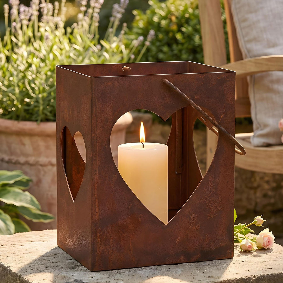levandeo Windlicht Herz Laterne H28cm Gartenleuchte Rost Gartendeko Rostdeko Edelrost Deko, Herz
