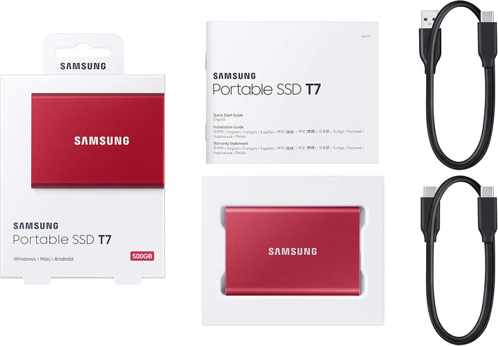Samsung Portable SSD T7, 500 GB, USB 3.2 Gen.2, 1.050 MB/s Lesen, 1.000 MB/s Schreiben, Externe SSD