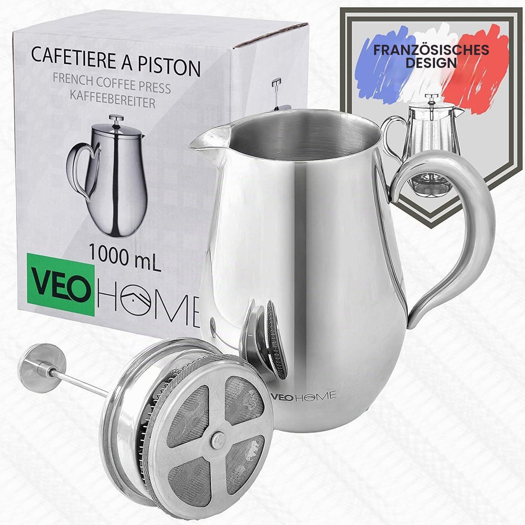 VeoHome French Press Kaffeebereiter Kaffeekanne unzerbrechlich und hält Ihren Kaffee Dank der Doppel