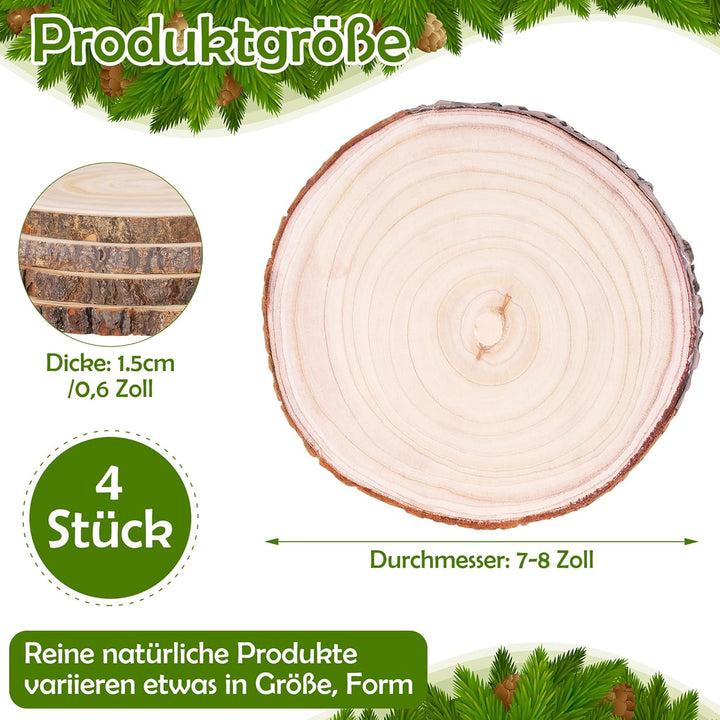 Holzscheiben 4 Stück, 23-26 cm Durchmesser und 15-20 mm Dicke Baumscheiben Unbehandelte, Baumstamm S