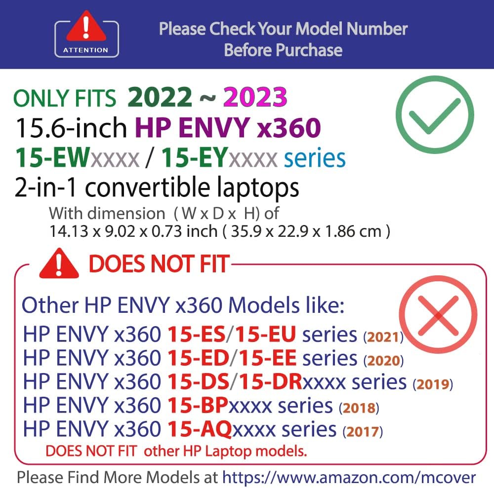 mCover Nur kompatibel mit 2022 ~ 2023 15,6 Zoll HP Envy x360 15-EW000 (Intel CPU) / 15-EY000 (AMD CP