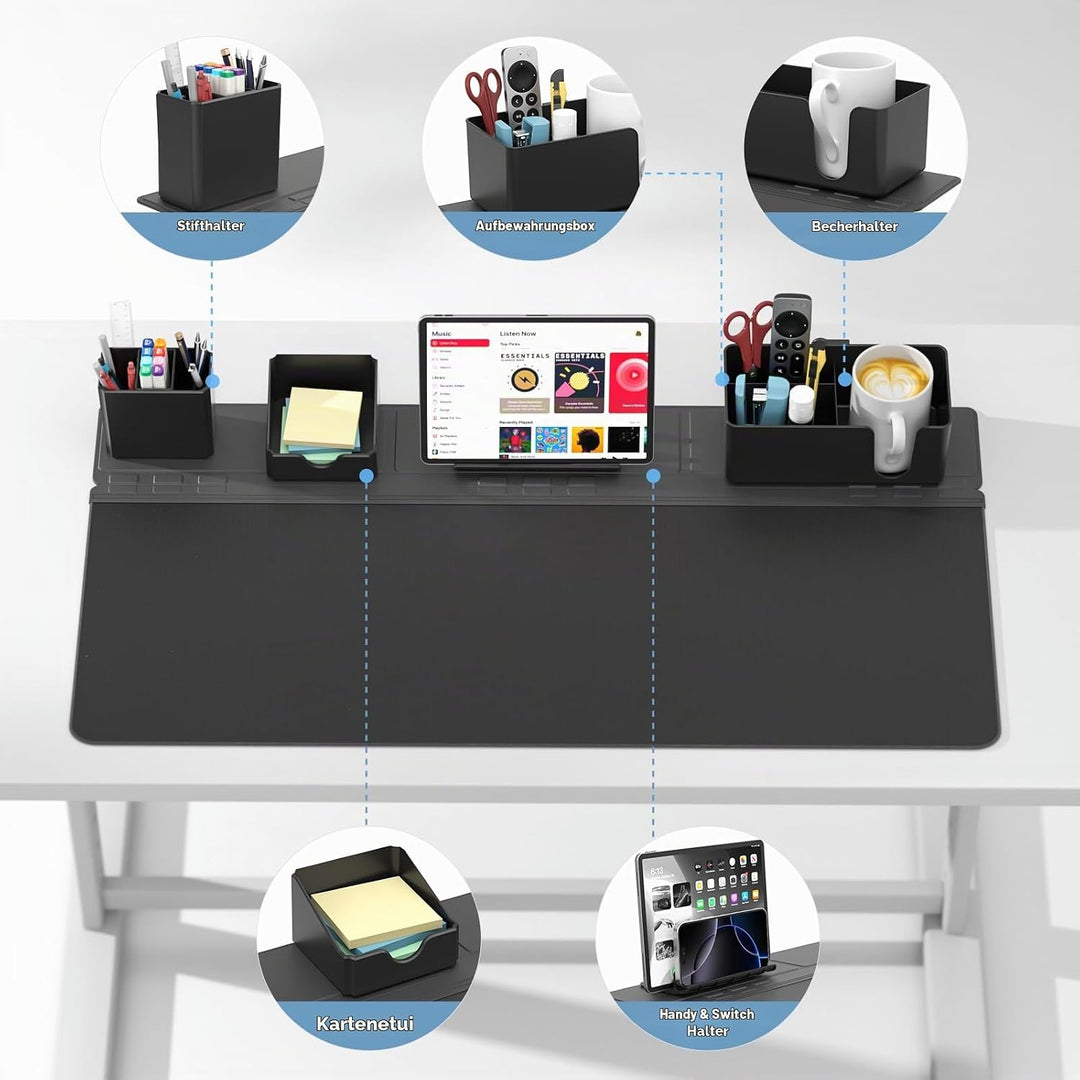 KDD Rutchfeste Schreibtischunterlage Schwarz mit Magnetisch Organizer Set, 5 in 1 Gaming Mauspad &amp; D