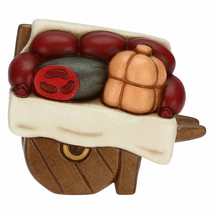 THUN - Krippe 2022 - Krippenfigur mit Wurstwaren aus Keramik von Hand verziert - Klassische Krippe -