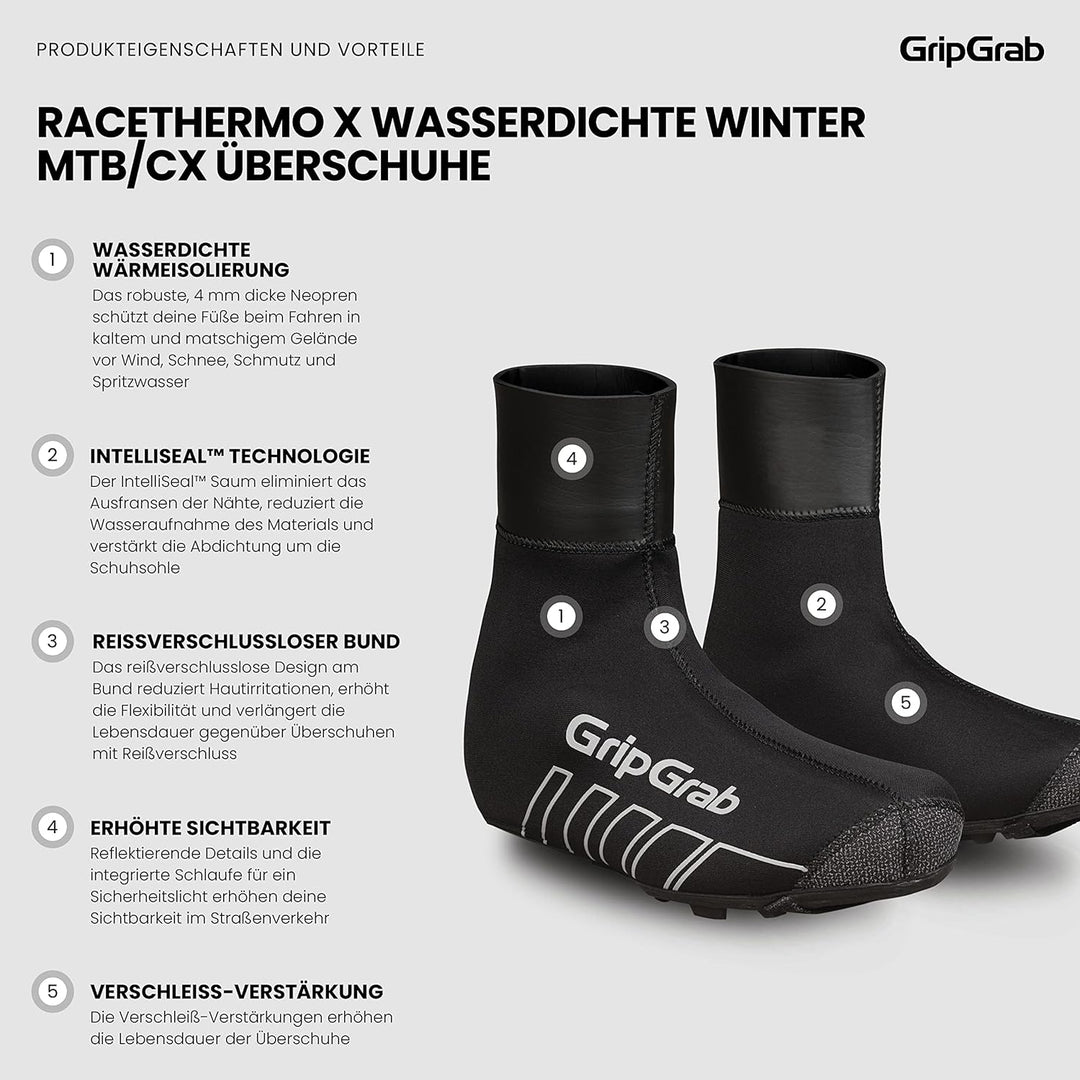 GripGrab RaceThermo X Neopren Winter MTB CX Gravel Bike Überschuhe wasserdichte Winddichte Thermo Ra