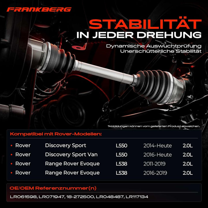 Frankberg Antriebswelle Vorderachse Rechts Kompatibel mit Discovery Sport L550 2.0L 2.2L 2014-2023 R