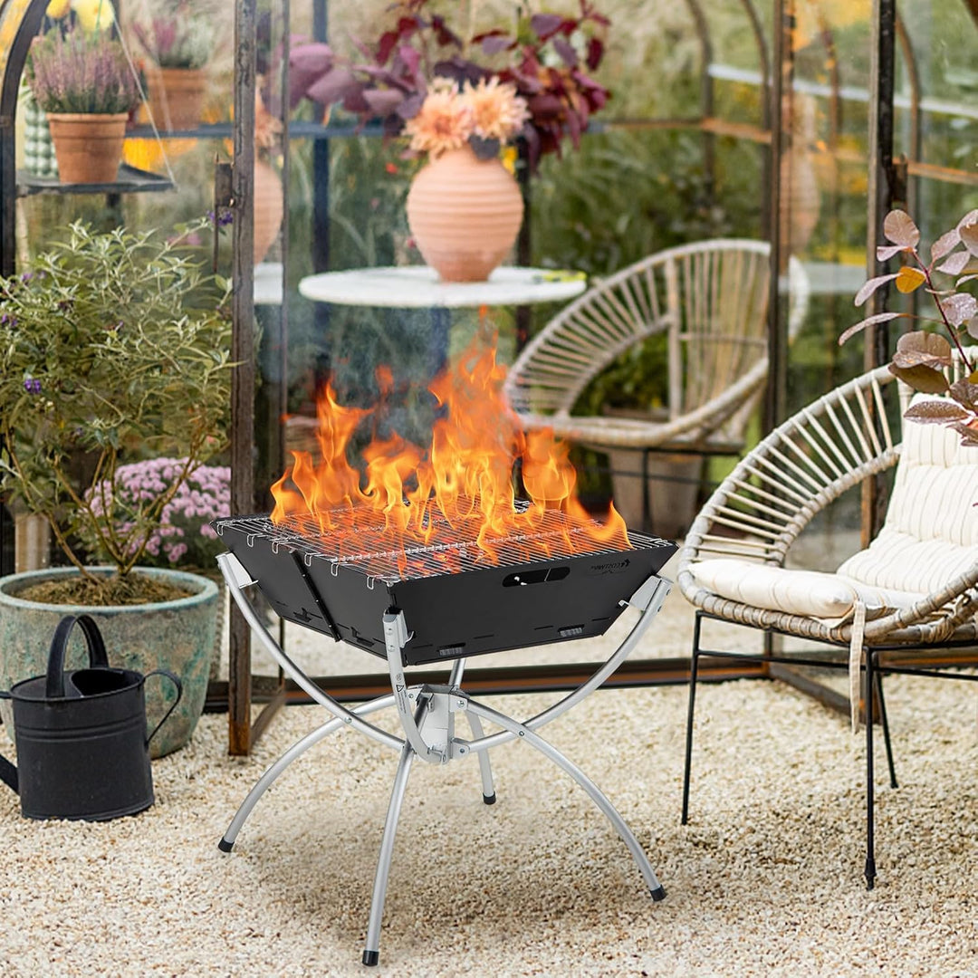 COSTWAY Campinggrill, 3-in-1-Feuerstelle für Brennholz & Holzkohle mit Edelstahlgrillrosten, tragbar